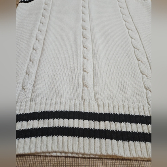 Yujianxiong knit white black stripes tennis pullover V-neck sweater vest Sz M/L - Picture 3 of 12